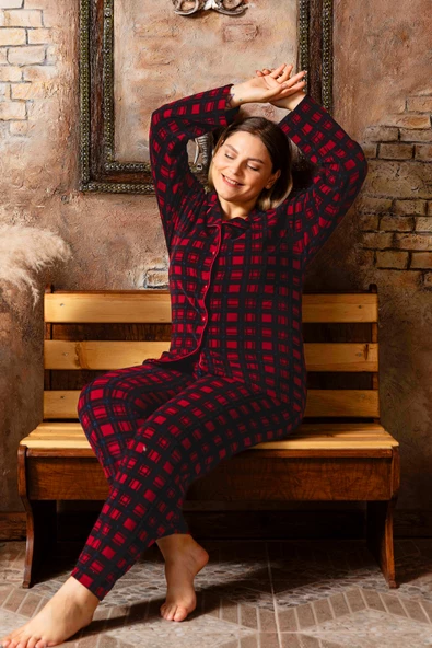 Nisanca Büyük Beden Kışlık Düğmeli Gömlek Pijama Takımı ürün görseli 1