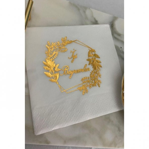 Gold Yaldızlı Beyaz İyi Bayramlar Peçete 33x33 ürün görseli 1