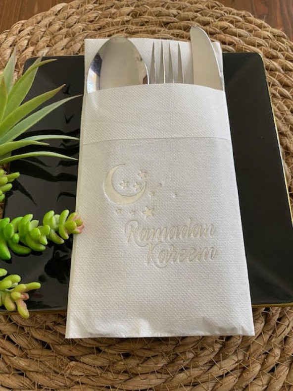 Gümüş Beyaz Cepli Ramadan Karem Peçete 12 Adet 40x40 ürün görseli 1