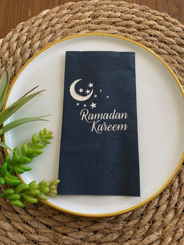 Gümüş Yaldızlı Siyah Ramadan Karem Peçete 16 Adet ürün görseli 1