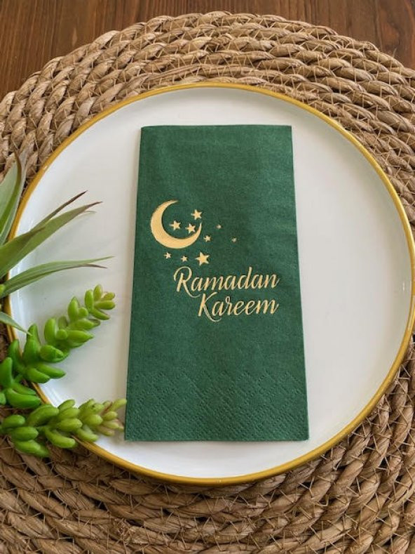 Gold Yaldızlı Yeşil Ramadan Karem Peçete 16 Adet ürün görseli 1