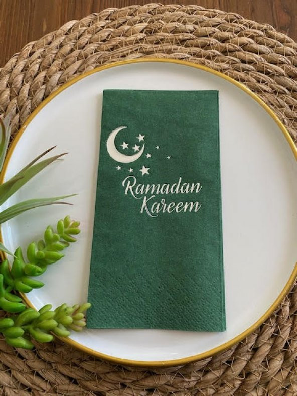 Gümüş Yaldızlı Yeşil Ramadan Karem Peçete 16 Adet ürün görseli 1