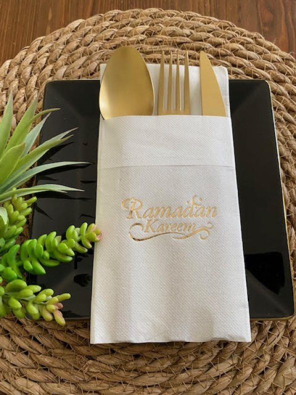 Gold Beyaz Cepli Ramadan Karem Peçete 12 Adet 40x40 Yeni Model ürün görseli 1