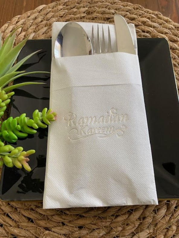 Gümüş Beyaz Cepli Ramadan Karem Peçete 12 Adet 40x40 Yeni Model ürün görseli 1