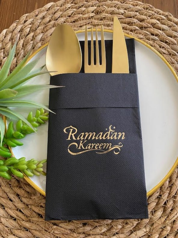 Gold Siyah Cepli Ramadan Karem Peçete 12 Adet 40x40 Yeni Model ürün görseli 1