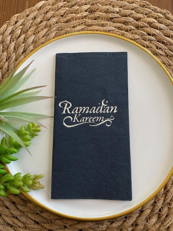Gümüş Yaldızlı Siyah Ramadan Karem Peçete 16 Adet Yeni Model ürün görseli 1