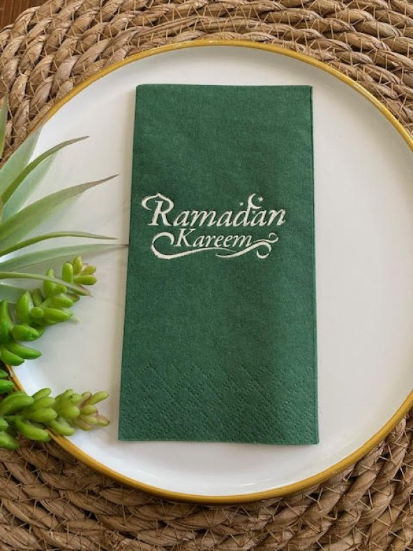 Gümüş Yaldızlı Yeşil Ramadan Karem Peçete 16 Adet Yeni Model ürün görseli 1