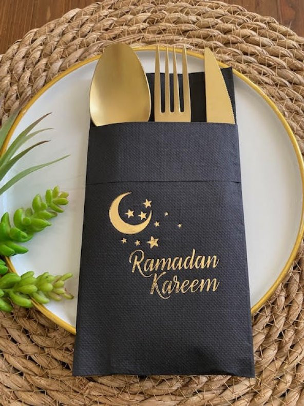Gold Siyah Cepli Ramadan Karem Peçete 12 Adet 40x40 ürün görseli 1
