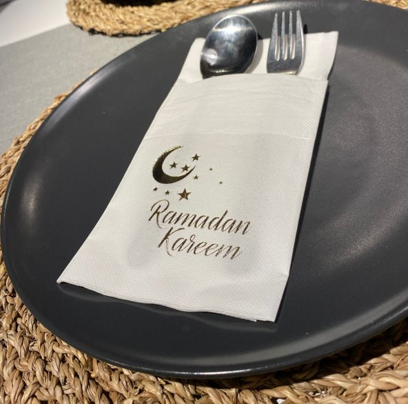 Gold Beyaz Cepli Ramadan Karem Peçete 12 Adet 40x40 ürün görseli 1