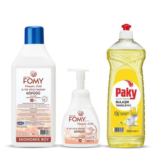 FOMY Hassas Cilt Köpük Sabun Seti + PAKY Elde Bulaşık Deterjanı ürün görseli 1