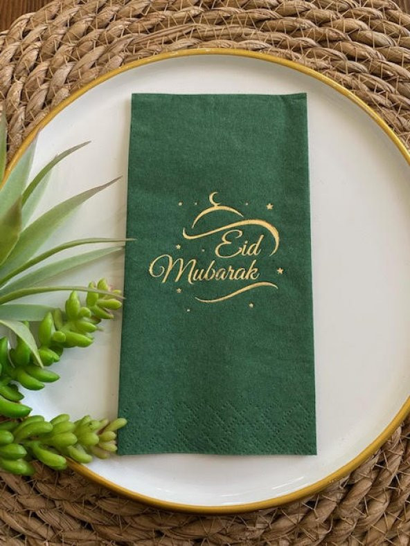 Gold Yaldızlı Yeşil Eid Mubarak Peçete 16 Adet ürün görseli 1