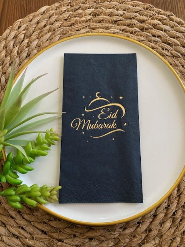 Gold Yaldızlı Siyah Eid Mubarak Peçete 16 Adet ürün görseli 1