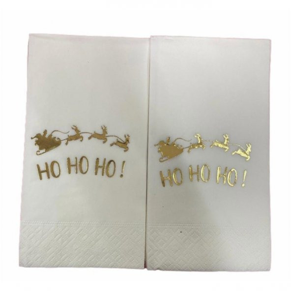 Gold Yaldızlı Beyaz Yılbaşı Ho Ho Ho Yazılı Peçete ürün görseli 1