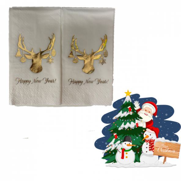 Gold Yaldızlı Beyaz Yılbaşı Geyik Modeli Peçete ürün görseli 1