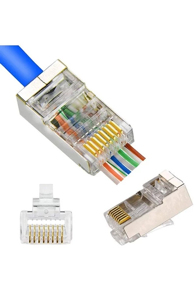 ROSE Ez RJ45 Cat5/cat6 Yeni Nesil Metal Delikli Konnektör 100 Adet - RC-878 ürün görseli 1