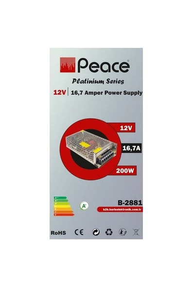 PEACE B2881 220 Volt 12 Volt 16,7 Amper Metal Kasa Adaptör ürün görseli 1