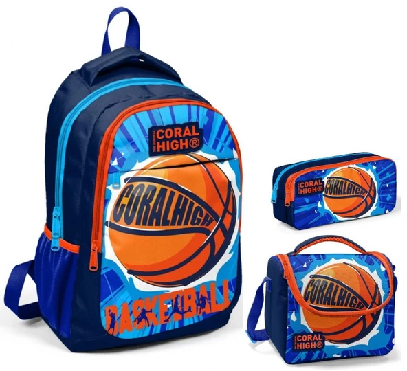 Coral High Lacivert Turuncu Basketbol Üçlü İlkokul Okul Çanta Seti ürün görseli 1