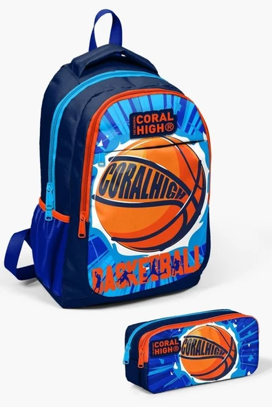 Coral High Kids Lacivert Mavi Basketbol Desenli 2'li Okul Çanta Seti - Erkek Çocuk ürün görseli 1