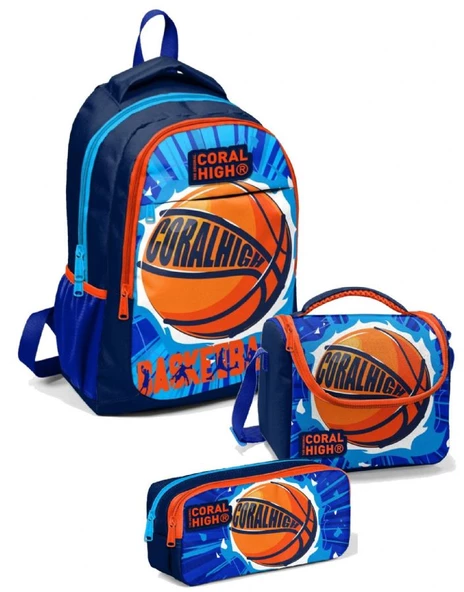 Coral High İlkokul Çanta Takımı Lacivert Turuncu Basketbol  - Erkek Çocuk Okul Çantası Seti ürün görseli 1