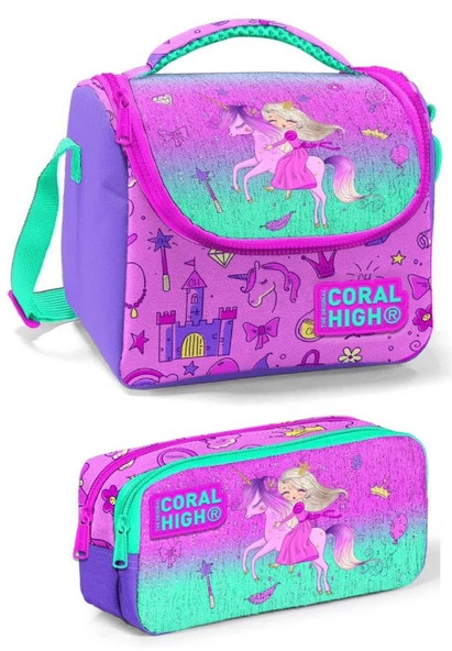 Coral High Mor Pembe Peri Kız Çocuk Beslenme Çantası Seti ürün görseli 1