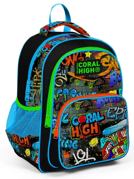 Coral High Siyah Mavi Grafiti İlkokul Okul Sırt Çantası - Erkek Çocuk ürün görseli 1