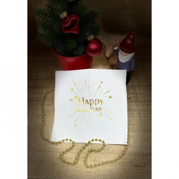 Gold Yaldızlı Beyaz Happy New Year Kare Peçete ürün görseli 1