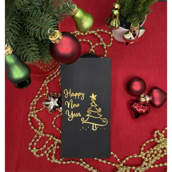 Gold Yaldızlı Siyah Happy New Year Çam Ağacı Peçete ürün görseli 1
