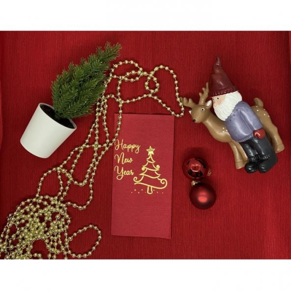 Gold Yaldızlı Kırmızı Happy New Year Çam Ağacı Peçete ürün görseli 1