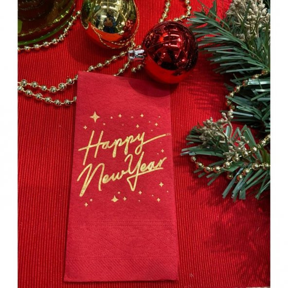 Gold Yaldızlı Kırmızı Happy New Year Peçete ürün görseli 1