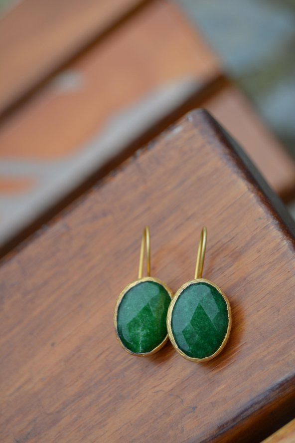 STONEAGE Altın Kaplama Jade Doğal Taş Bayan Küpe ürün görseli 1