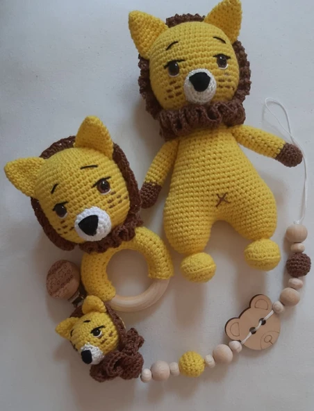 Aslan Kral Uyku Arkadaşı Seti Amigurumi Organik Oyuncak ürün görseli 1