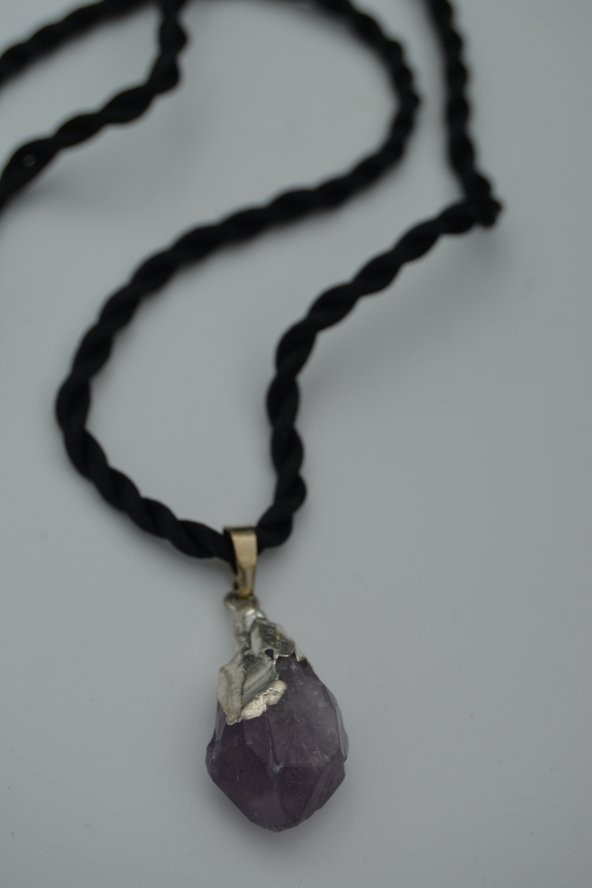 STONEAGE Ametist Kırma Kolye Ucu İpek Kordon Hediyeli - Resim 9