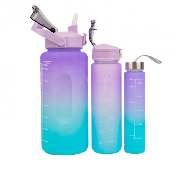 Hayal Sepeti  3lü Set Su Matarası Su Şişesi Suluk 2lt+900ml+600ml Tritan Spor Salonu Su Şişesi Suluk ürün görseli 1