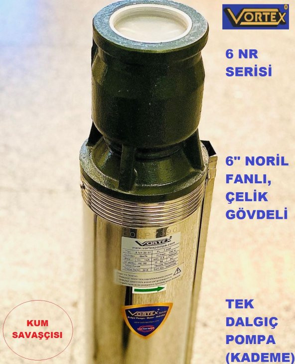 VORTEX 6 NR 18-06 5.5 HP Motora Paslanmaz Çelik Gövdeli Norly Fanlı KUM Savaşcısı 6" Dalgıç Pompa Kademesi ürün görseli 1