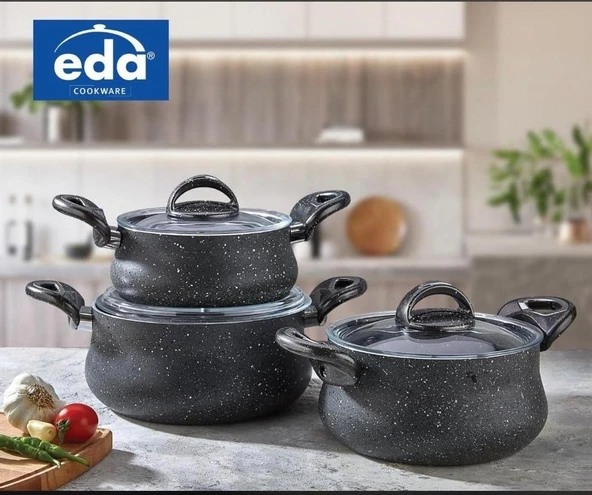 Eda 3 lü granit döküm 3 lü güveç set - küçük tencere seti takımı ürün görseli 1
