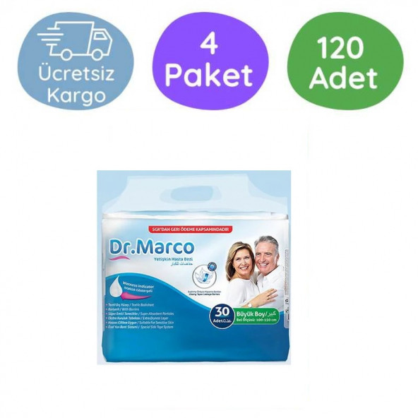 Dr. Marco Yetişkin Belbantlı Büyük Boy (L) Hasta Bezi 30'lu 4 Adet ürün görseli 1