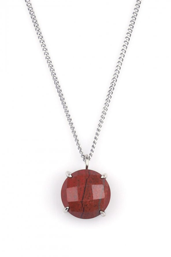 Red Jasper Doğal Taş Gümüş Renkli Kolye ürün görseli 1
