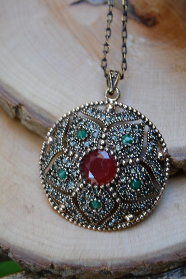 STONEAGE JEWELLERY Kök Zümrüt Kök Yakut Taşlı Otantik Kolye ürün görseli 1