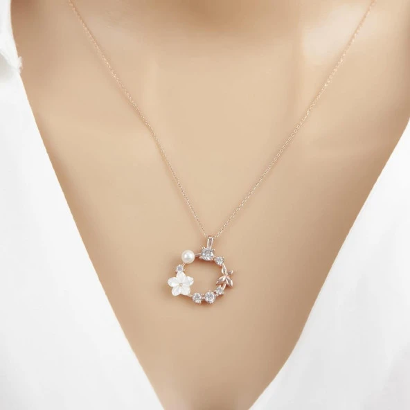 Gelin Tacı Çiçeği Taşlı 925 Gümüş Kadın Kolye ürün görseli 1