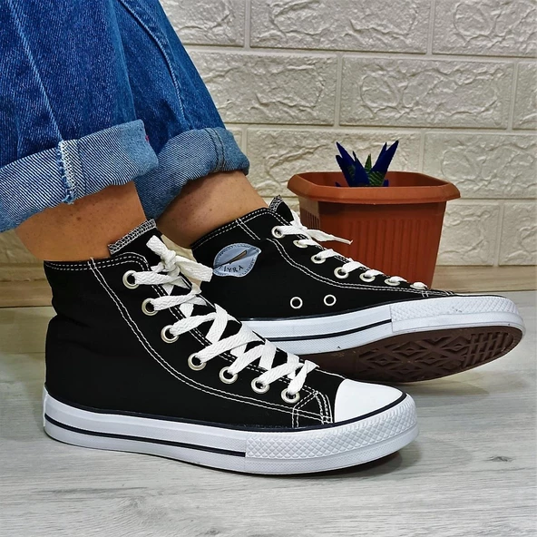 Fiyra 555 Siyah-Beyaz Uzun Unisex Sneaker Keten Spor Ayakkabı ürün görseli 1