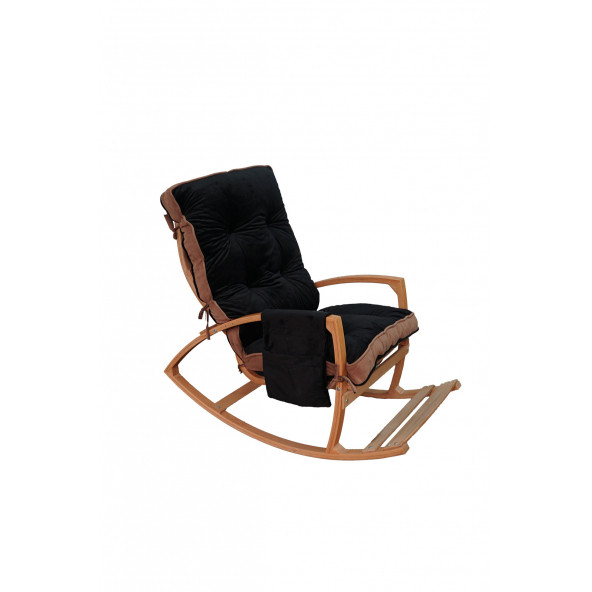 Mobildeco Vezir Lüx Ahşap Çift Minderli Cepli Sallanan Sandalye Siyah/Siyah ürün görseli 1