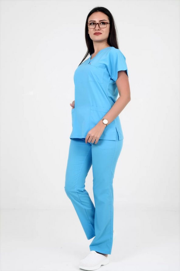 Deniz İş Kadın Linda Yarasakol Turkuaz Renk Scrubs Takım ürün görseli 1