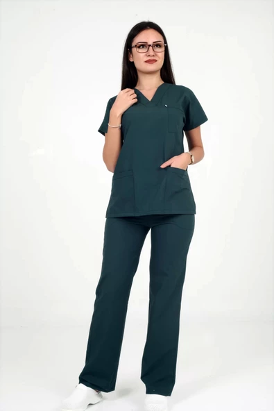 Deniz İş Kadın Terycotton Yarasakol Acı Yeşil Renk Scrubs Takım ürün görseli 1