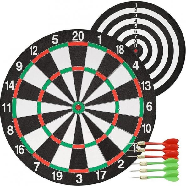 Çift Taraflı Dart Tahtası ve 6 Adet Metal Uçlu Ok 35cm Bullseye ürün görseli 1