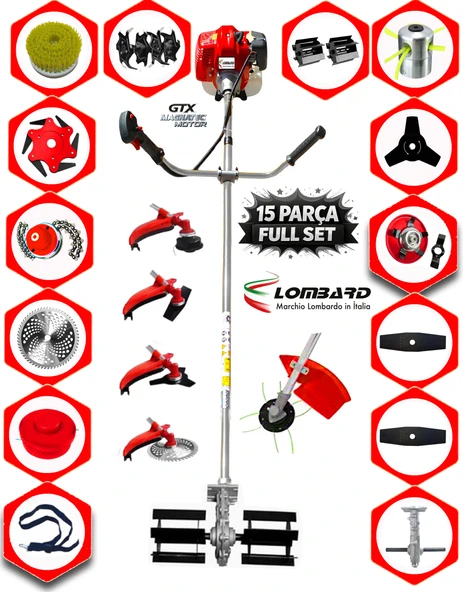 Cros Lombard İtaly Pro 860 Güçlü Performans Benzinli Yan Tipi Tırpan Ot Çim Çalı Biçme Makinası 15 Parça Full Set ürün görseli 1