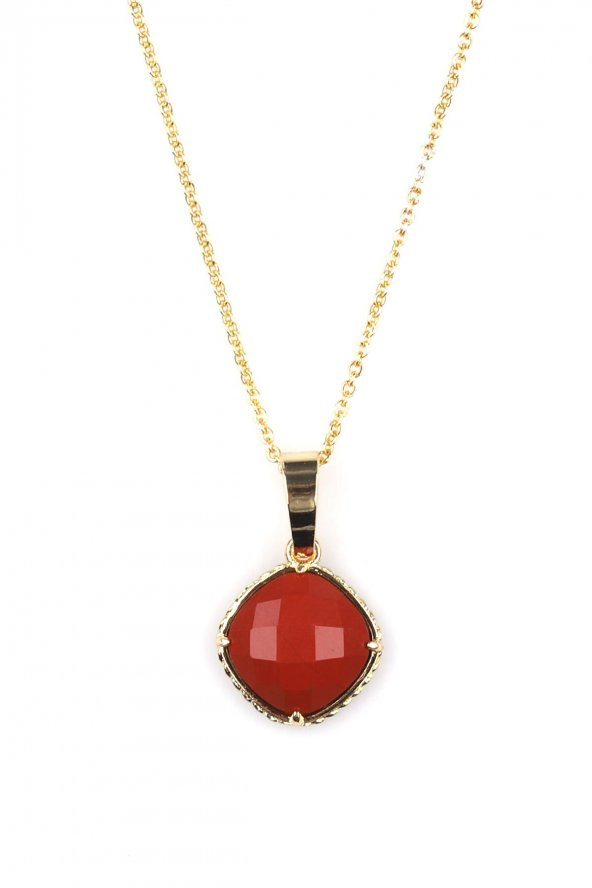 Red Jasper Doğal Taş Gümüş Renkli Kolye ürün görseli 1