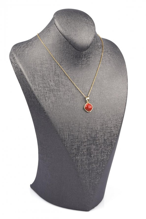 Red Jasper Doğal Taş Gümüş Renkli Kolye - Resim 2