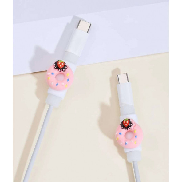 Açık Pembe Çilekli Donut Kablo Koruyucu - Resim 2