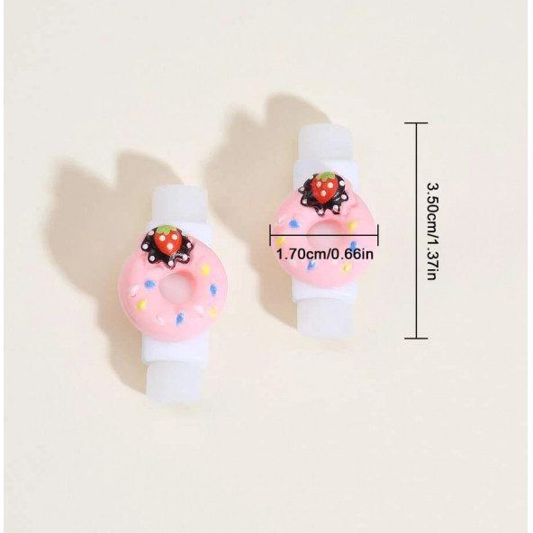 Açık Pembe Çilekli Donut Kablo Koruyucu - Resim 3