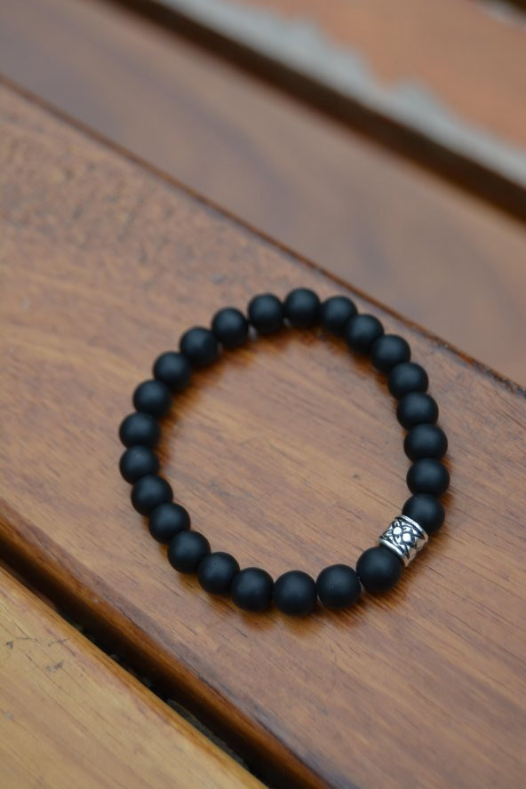 STONEAGE Siyah Mat Cam Boncuklu Unisex Bileklik ürün görseli 1
